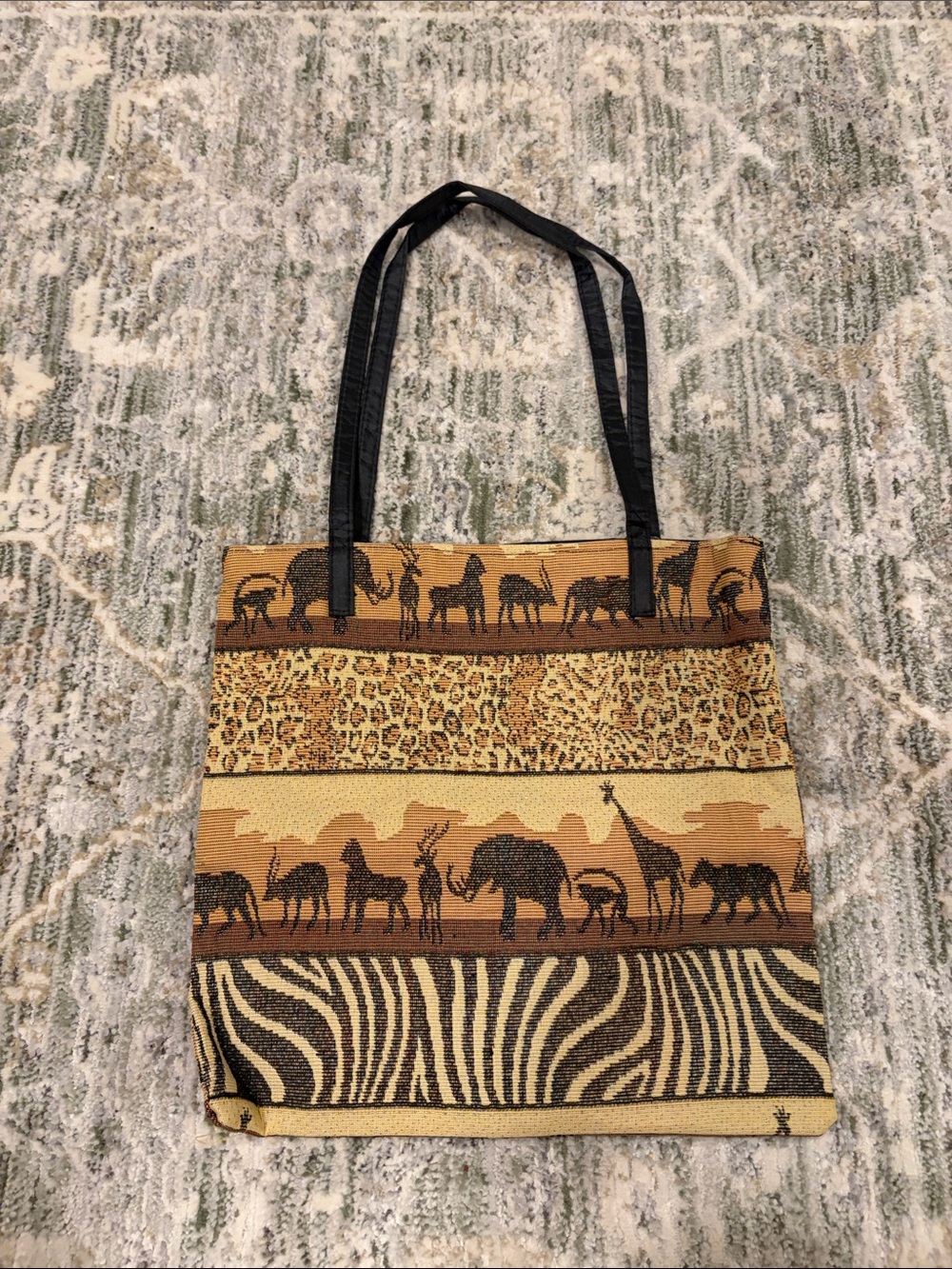 Source Unknown Safari Animal Stripe Tote in Black, Brown, Tan